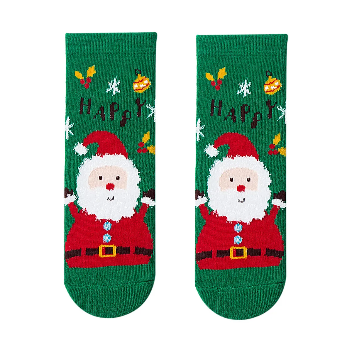 3PCS Kids Cotton Cartoon Christmas Print Medium Tube Socks