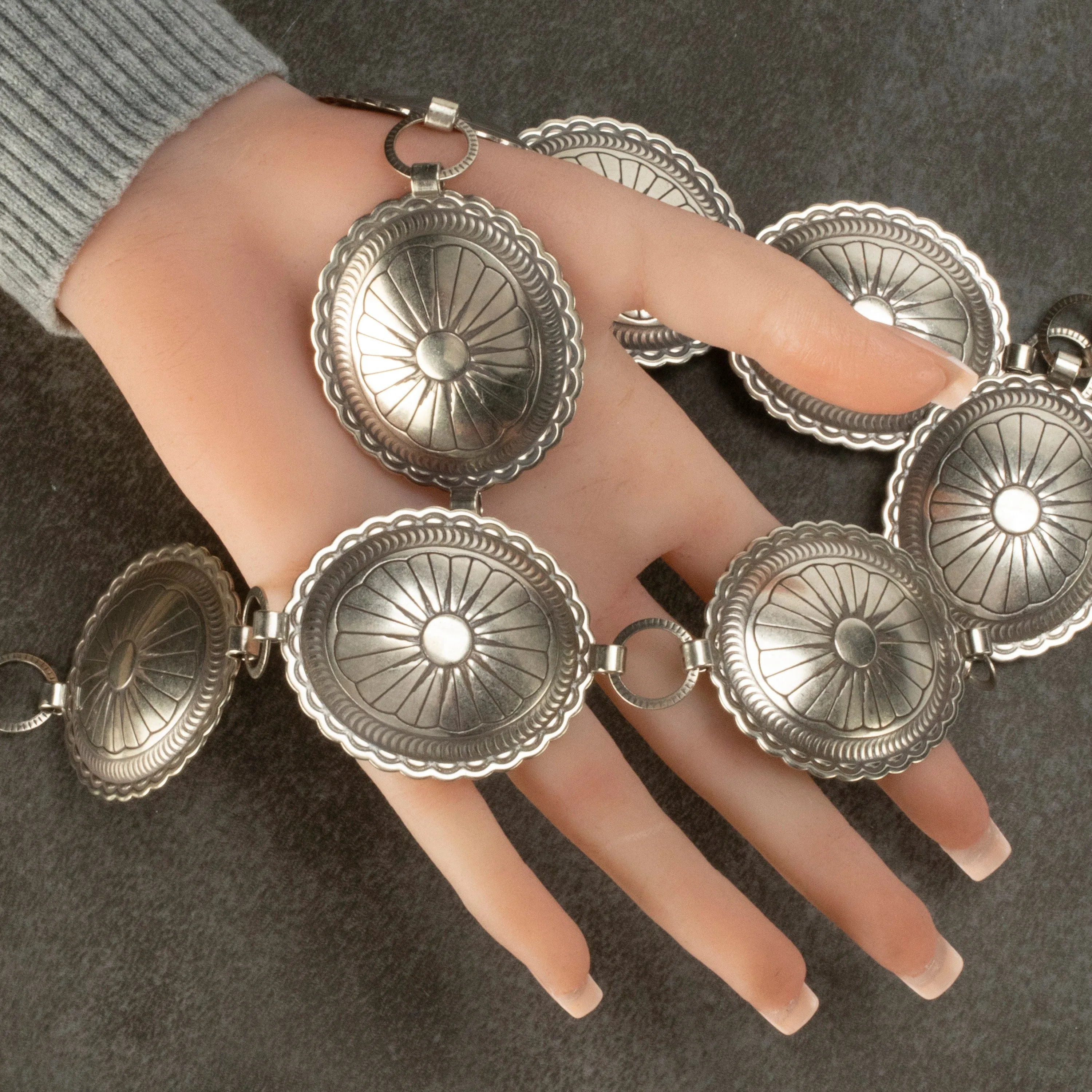 42 Oval Nickel Silver Concho Belt