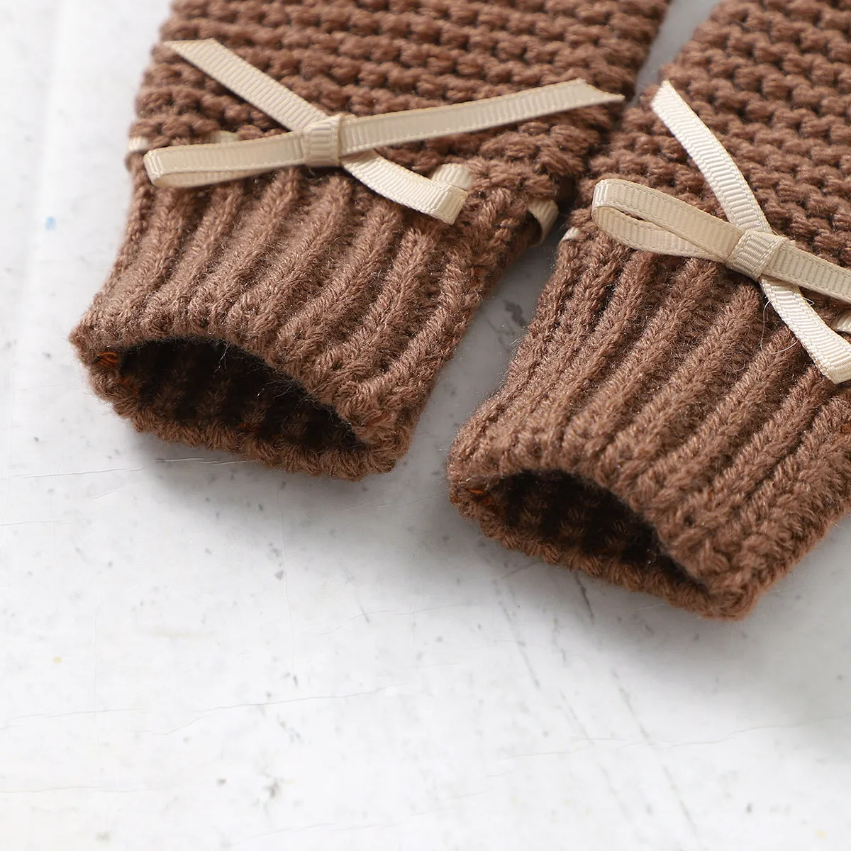 Baby Boys Girls Solid Color Knitted Gloves and Shoes Set