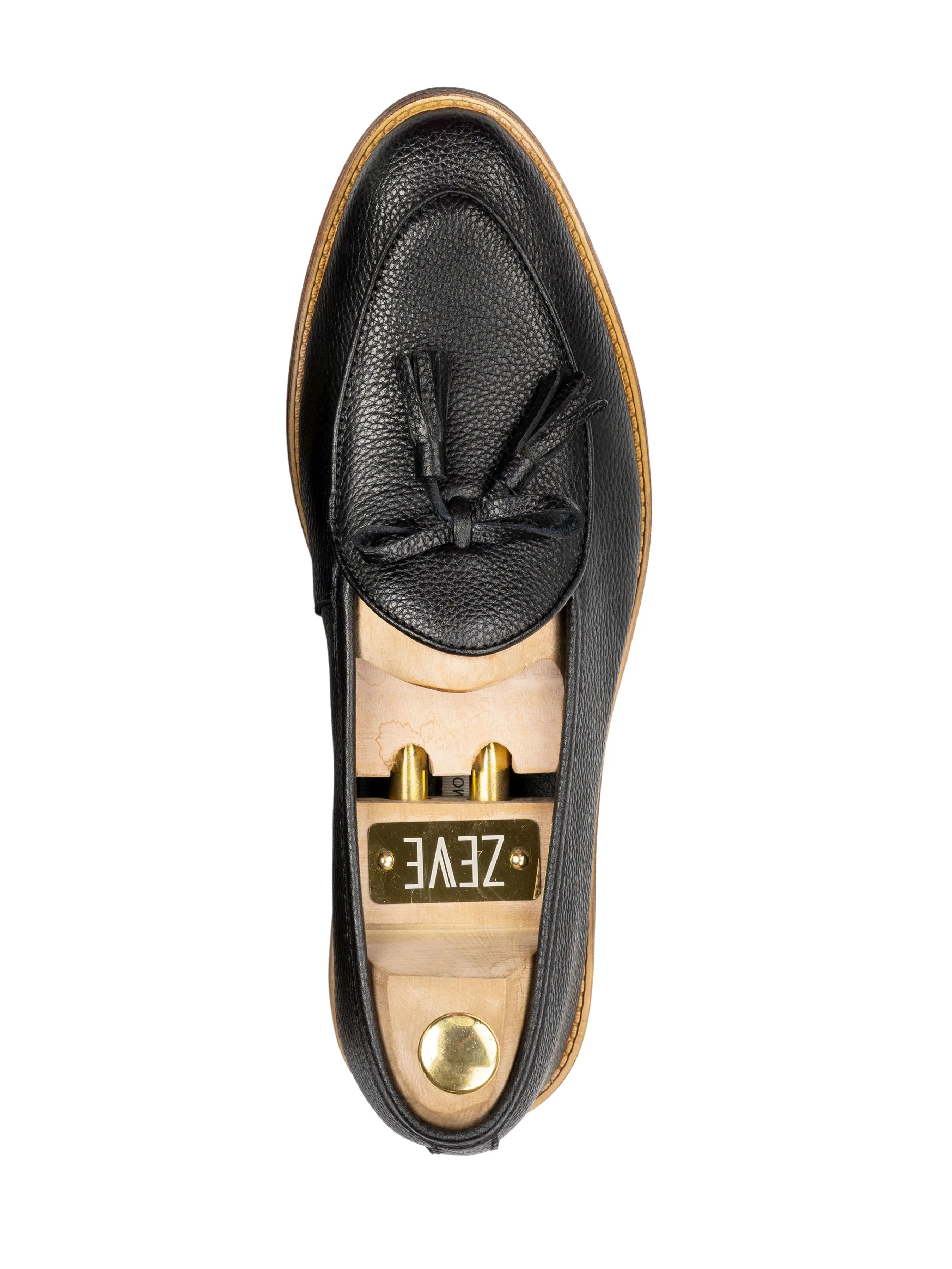 Belgian Loafer with Ribbon Tassel - Black Pebble Grain Leather (Flexi-Sole)