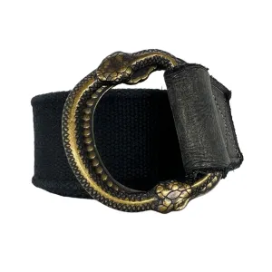 BELT Unisex Printed Canvas Belt with Brass Snake Design Buckle - Black