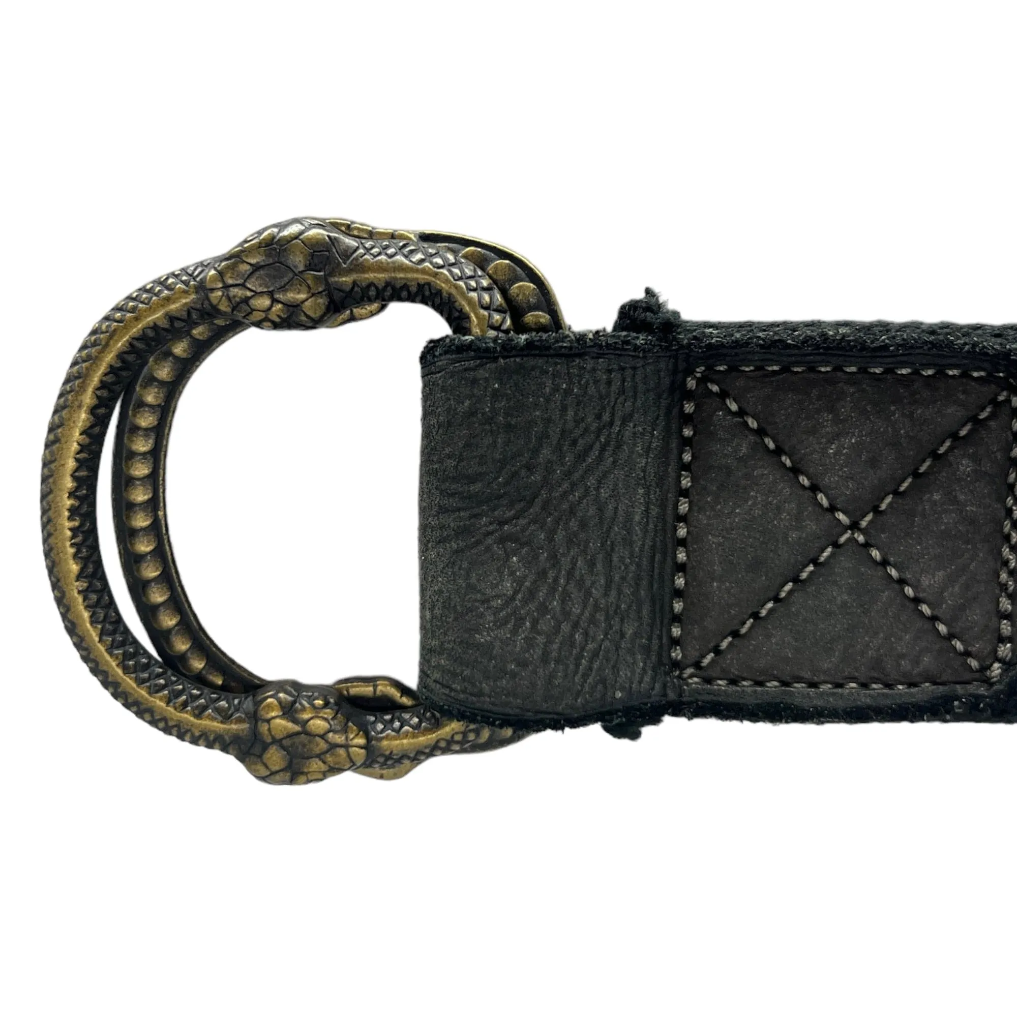 BELT Unisex Printed Canvas Belt with Brass Snake Design Buckle - Black