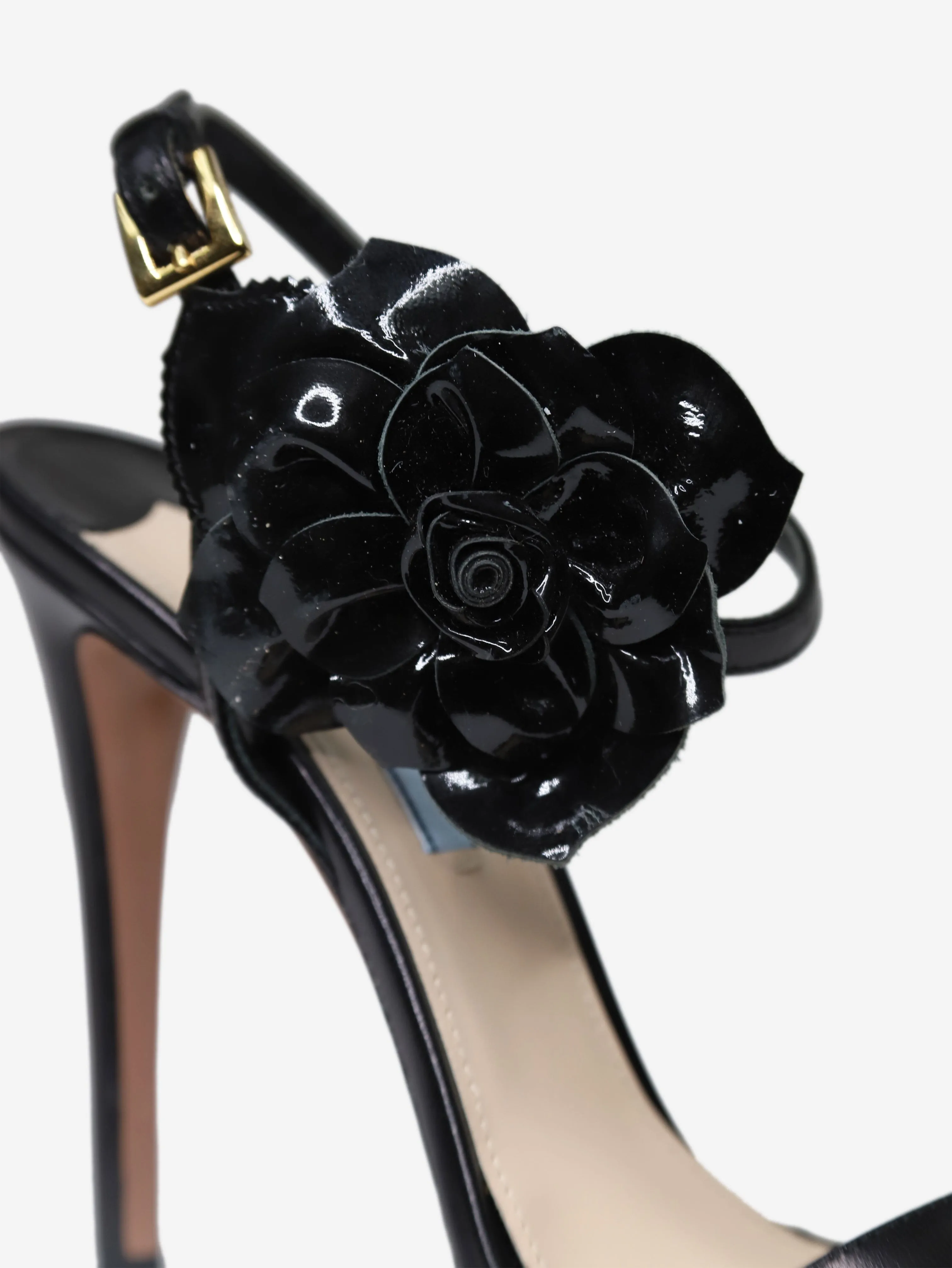 Black floral embellished sandal heels - size EU 39