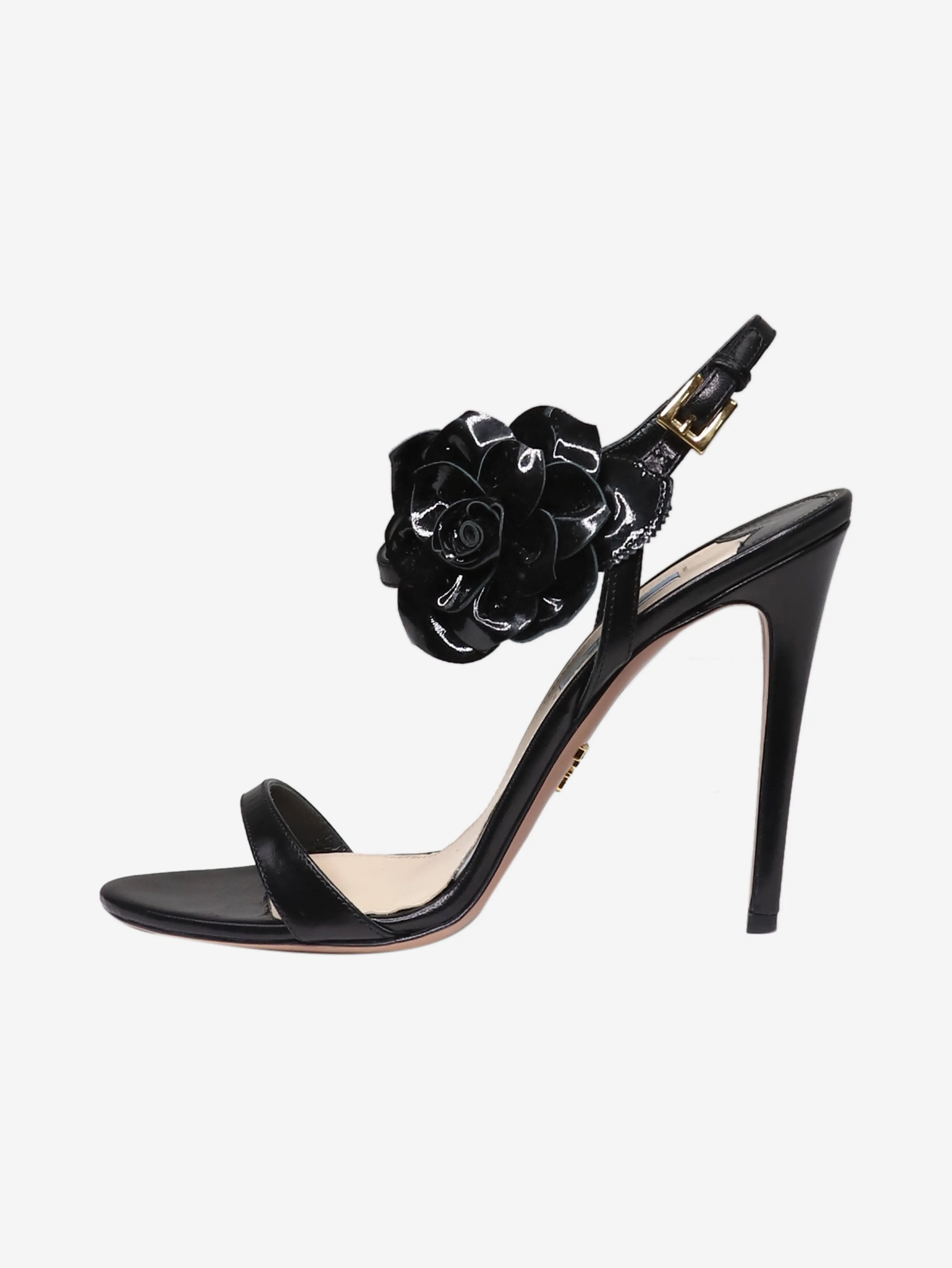 Black floral embellished sandal heels - size EU 39