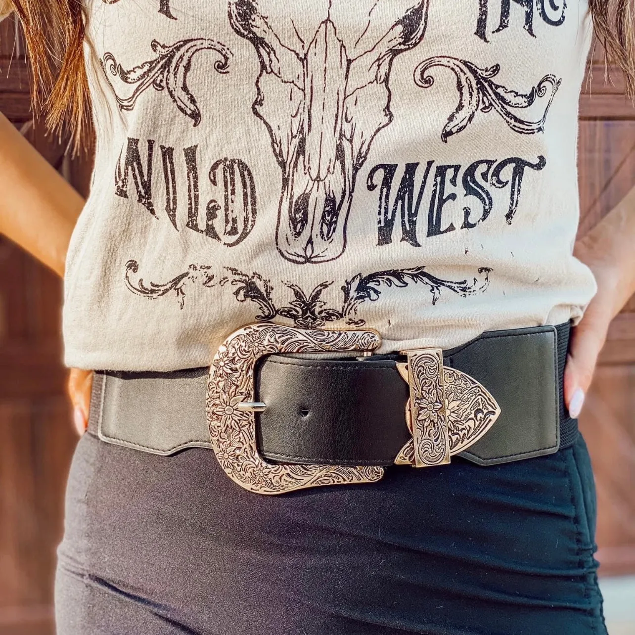 Black Wide Western Buckle Belt