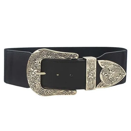 Black Wide Western Buckle Belt