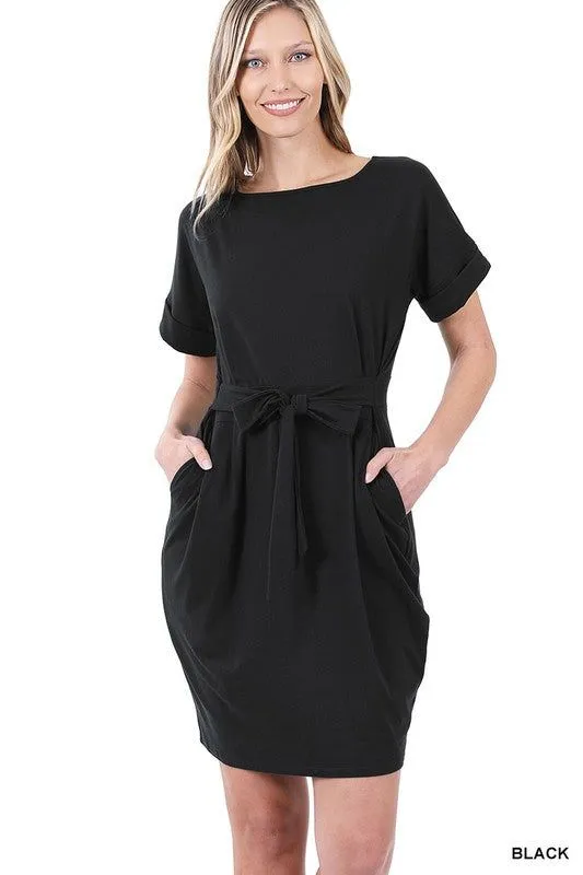 Brushed Dty Tie-Belt Dress