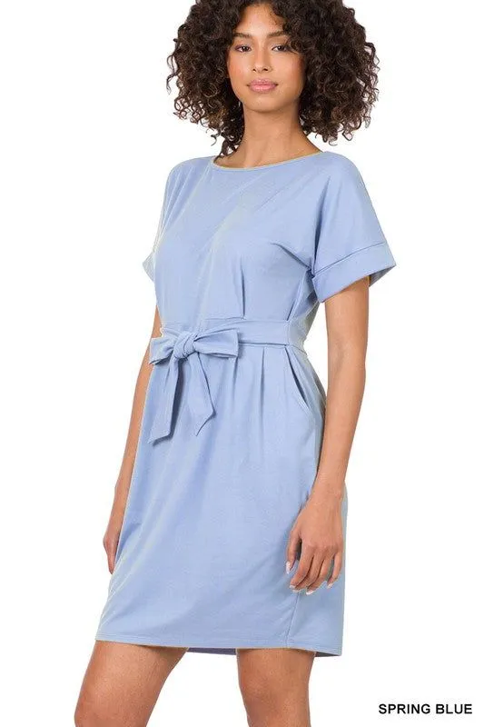 Brushed Dty Tie-Belt Dress