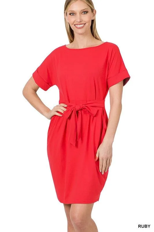 Brushed Dty Tie-Belt Dress