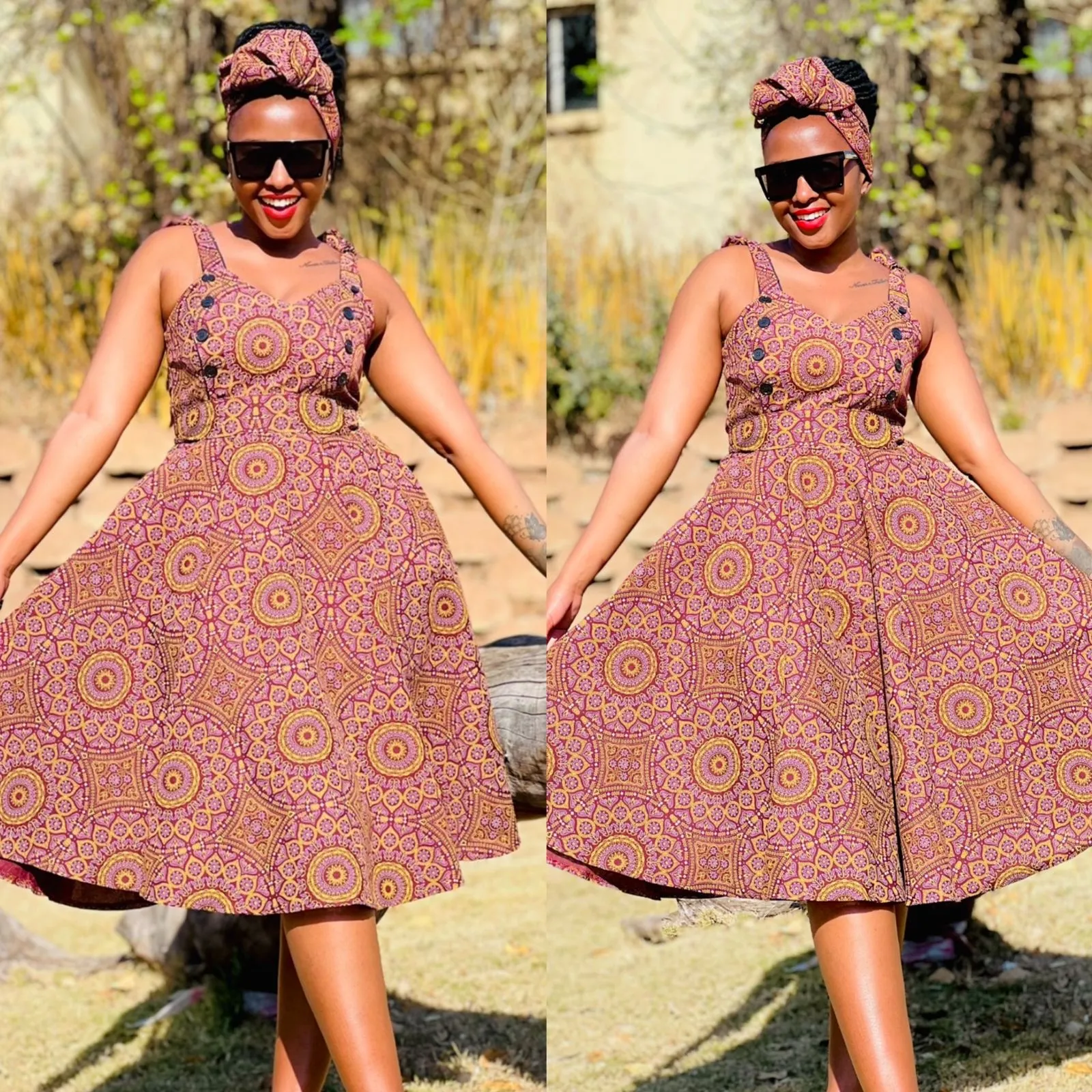 Button Detail Sleeveless Ankara Dress