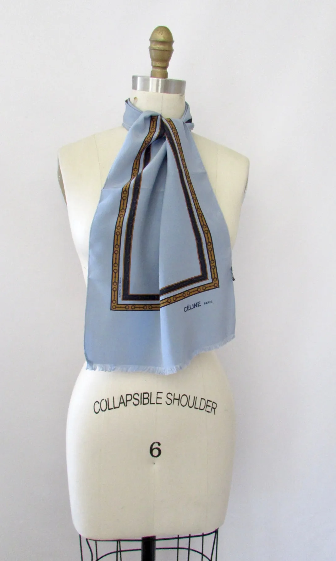 CELINE Vintage 90s Horsebit Print Silk Neck Scarf, Made in France