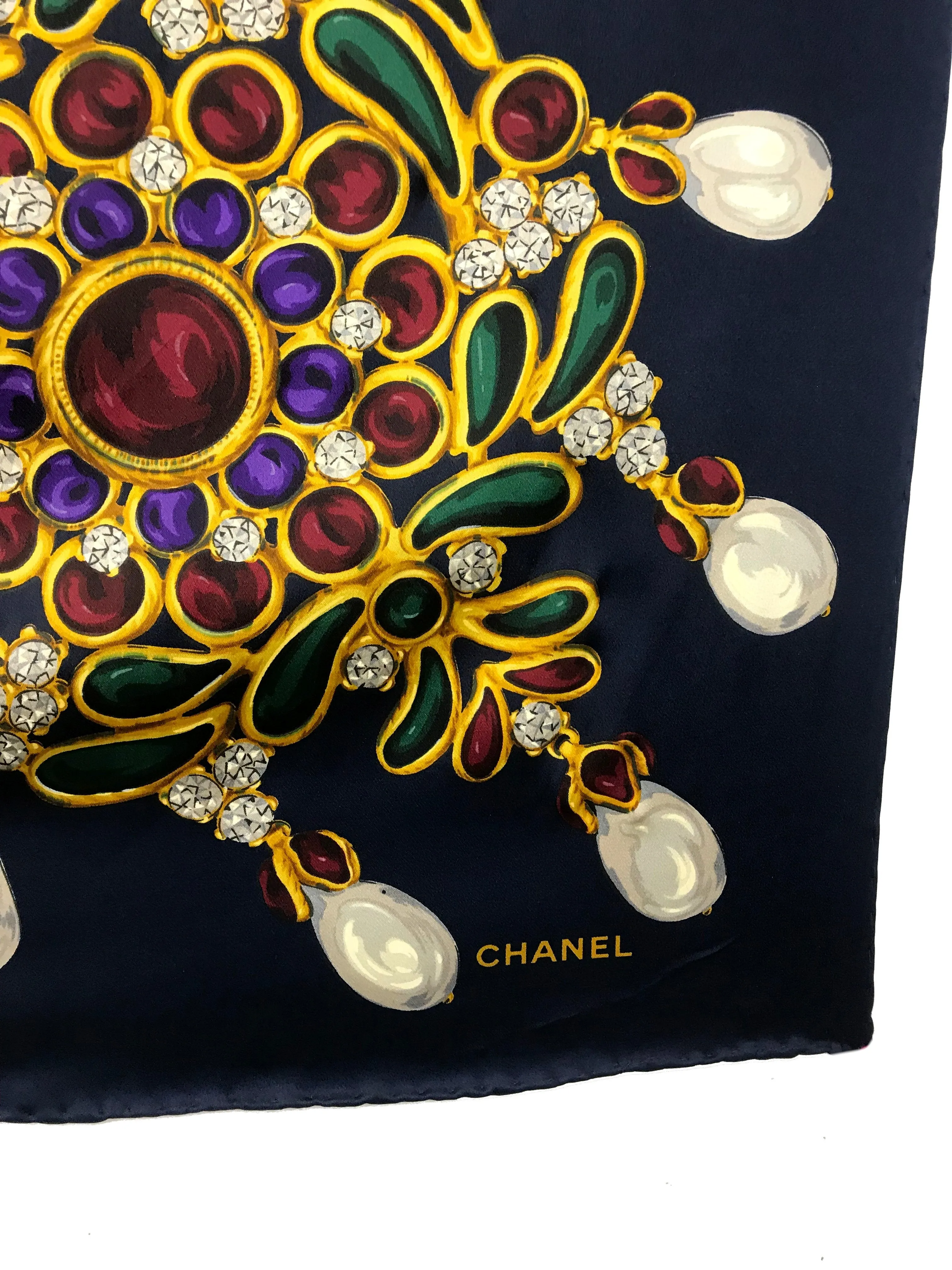 Chanel Jeweled Brooches Silk Scarf