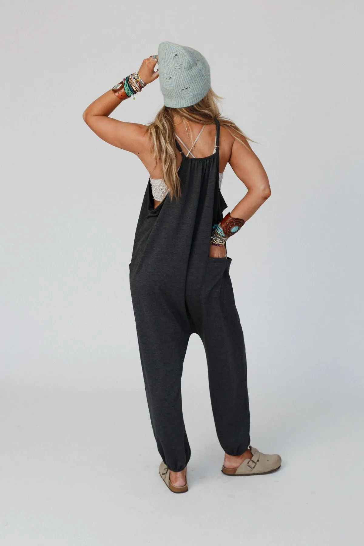 Comfort Zone Pocketed Jumpsuit - Charcoal