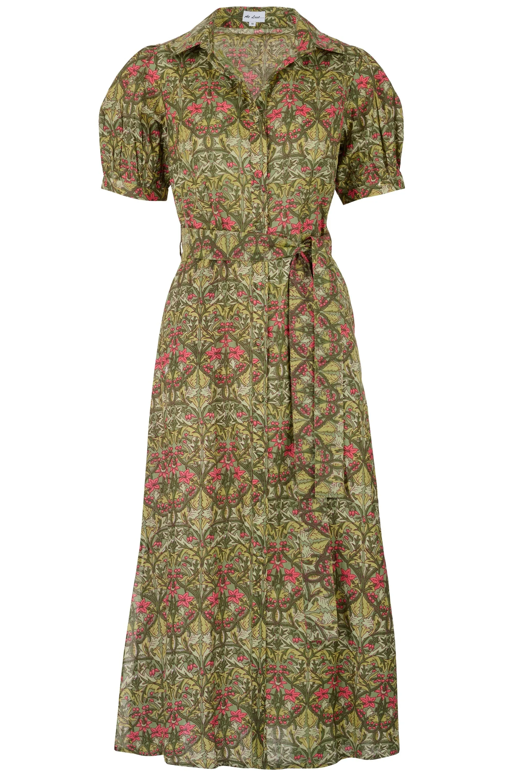 Cotton Maddie Dress in Green & Coral Flower