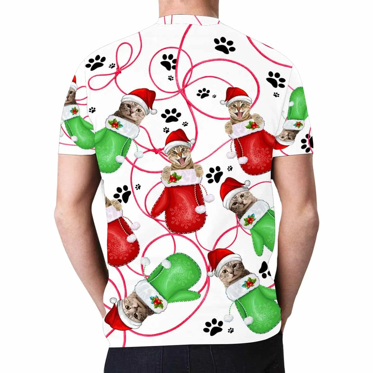 Custom Pet Face Christmas Gloves Paw Print Family Matching All Over Print T-shirt