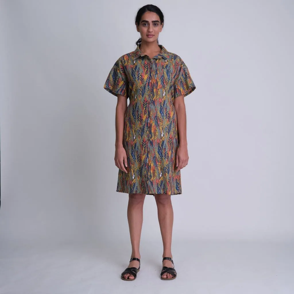 Dahlia Textured Cotton Shirt Dress | Print