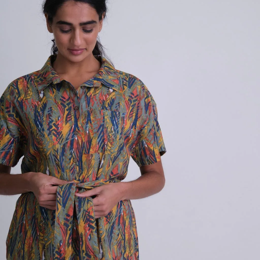 Dahlia Textured Cotton Shirt Dress | Print