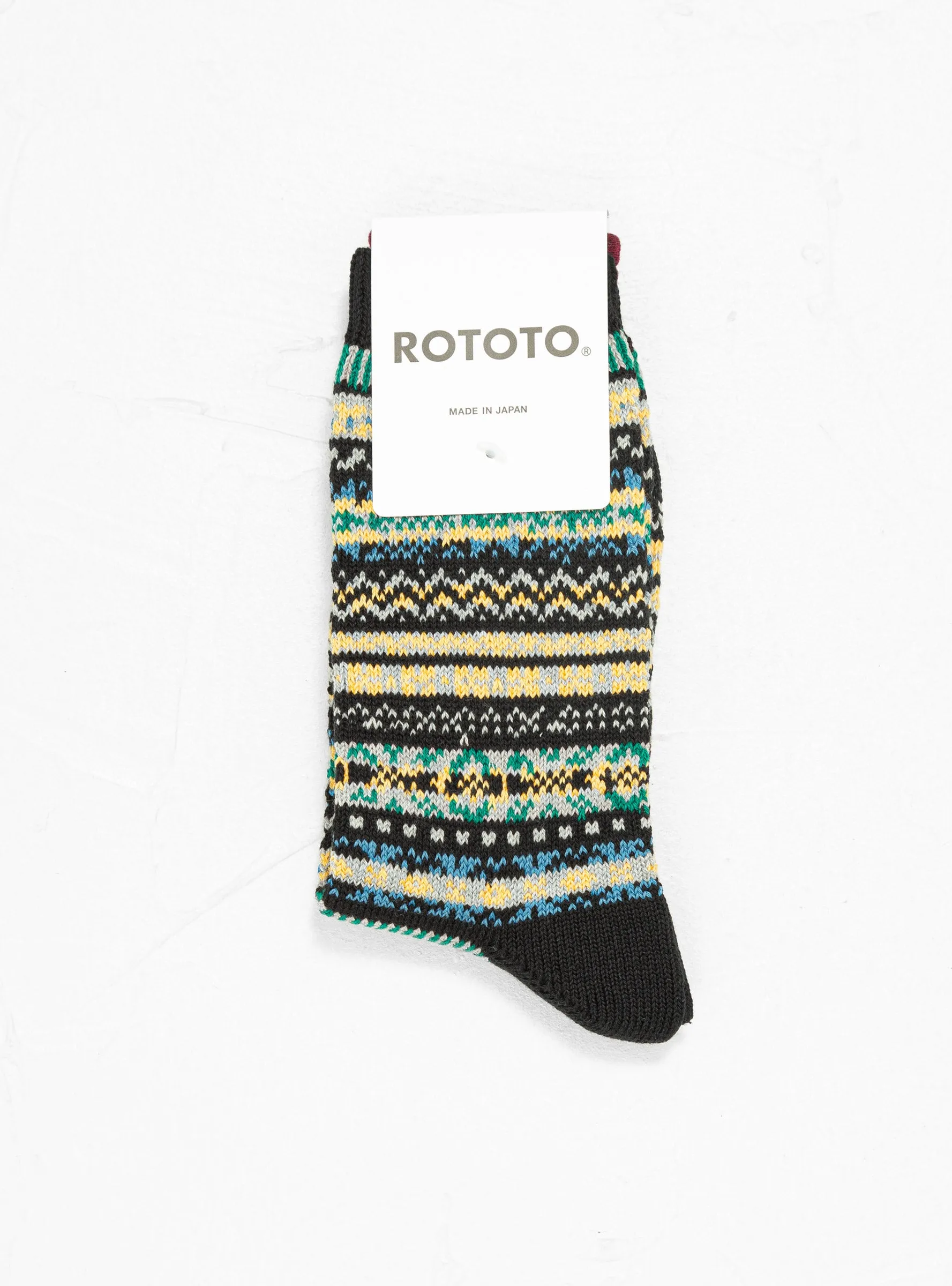 Fairisle Jacquard Crew Socks Green & Black