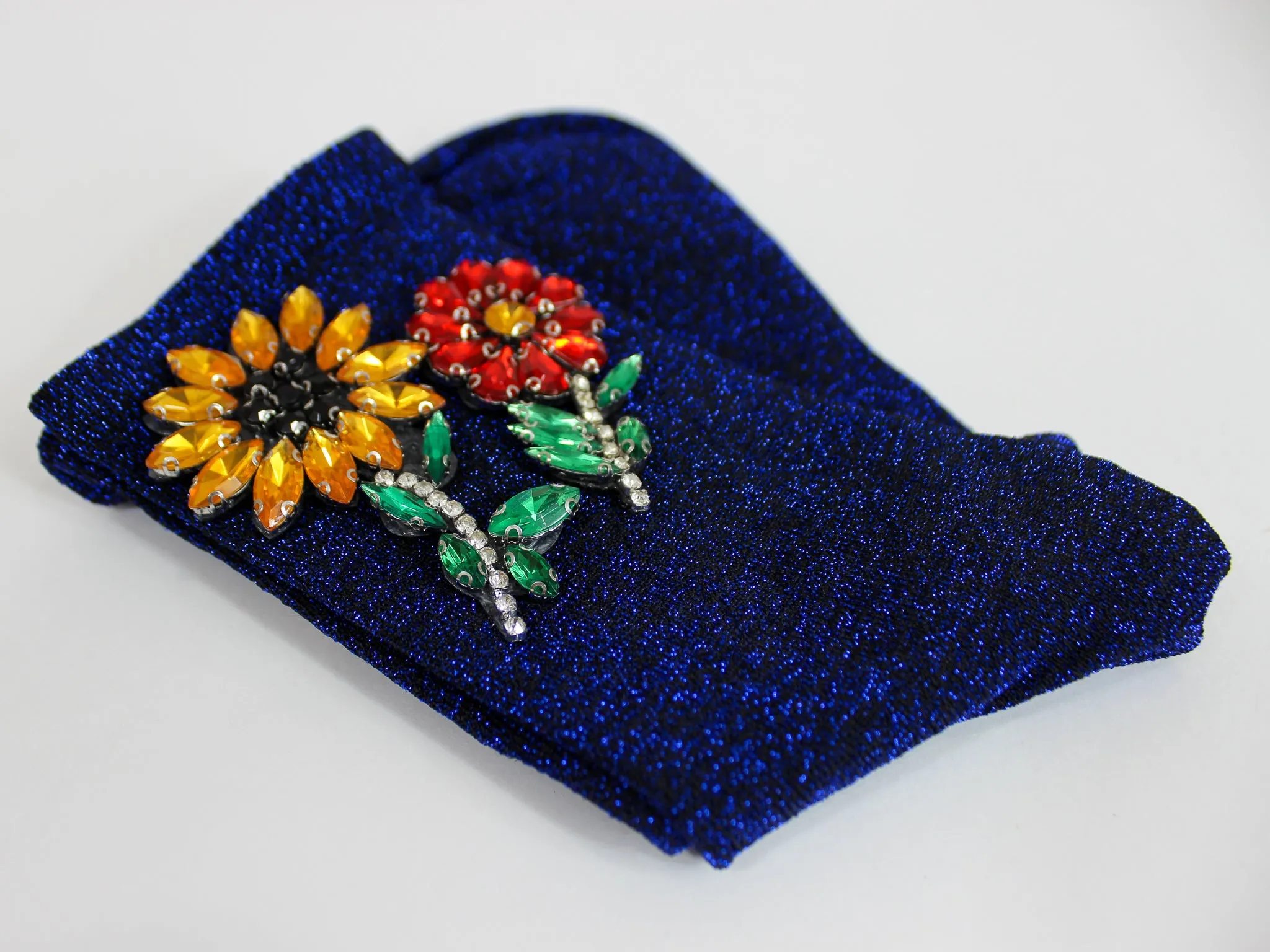 Flower Crystal Metallic Knit Socks