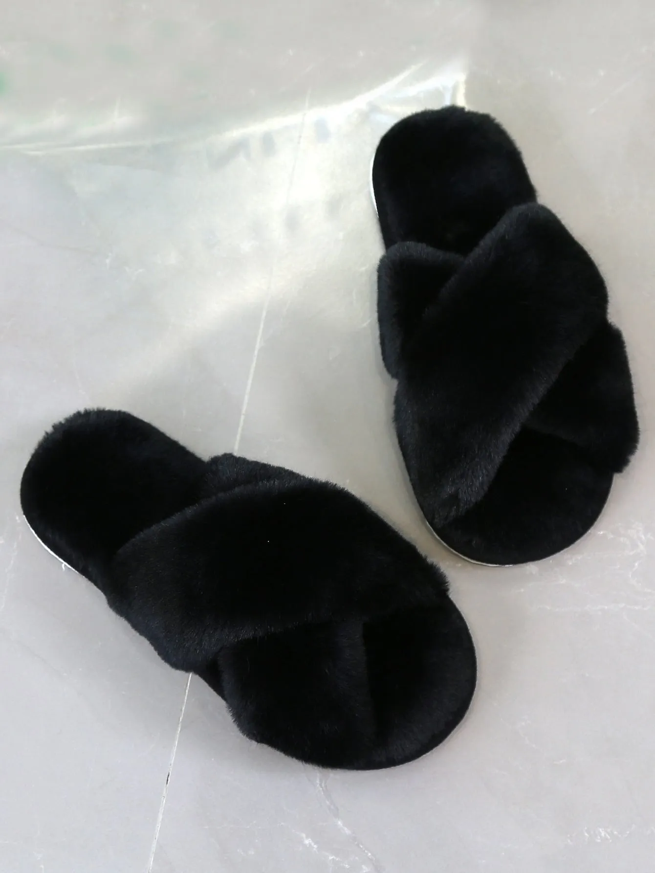 Fluffy Cross Strap Bedroom Slippers