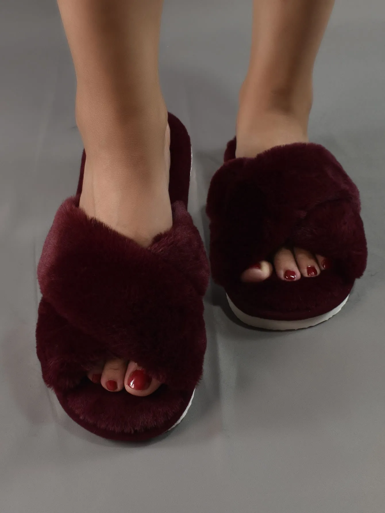 Fluffy Cross Strap Bedroom Slippers