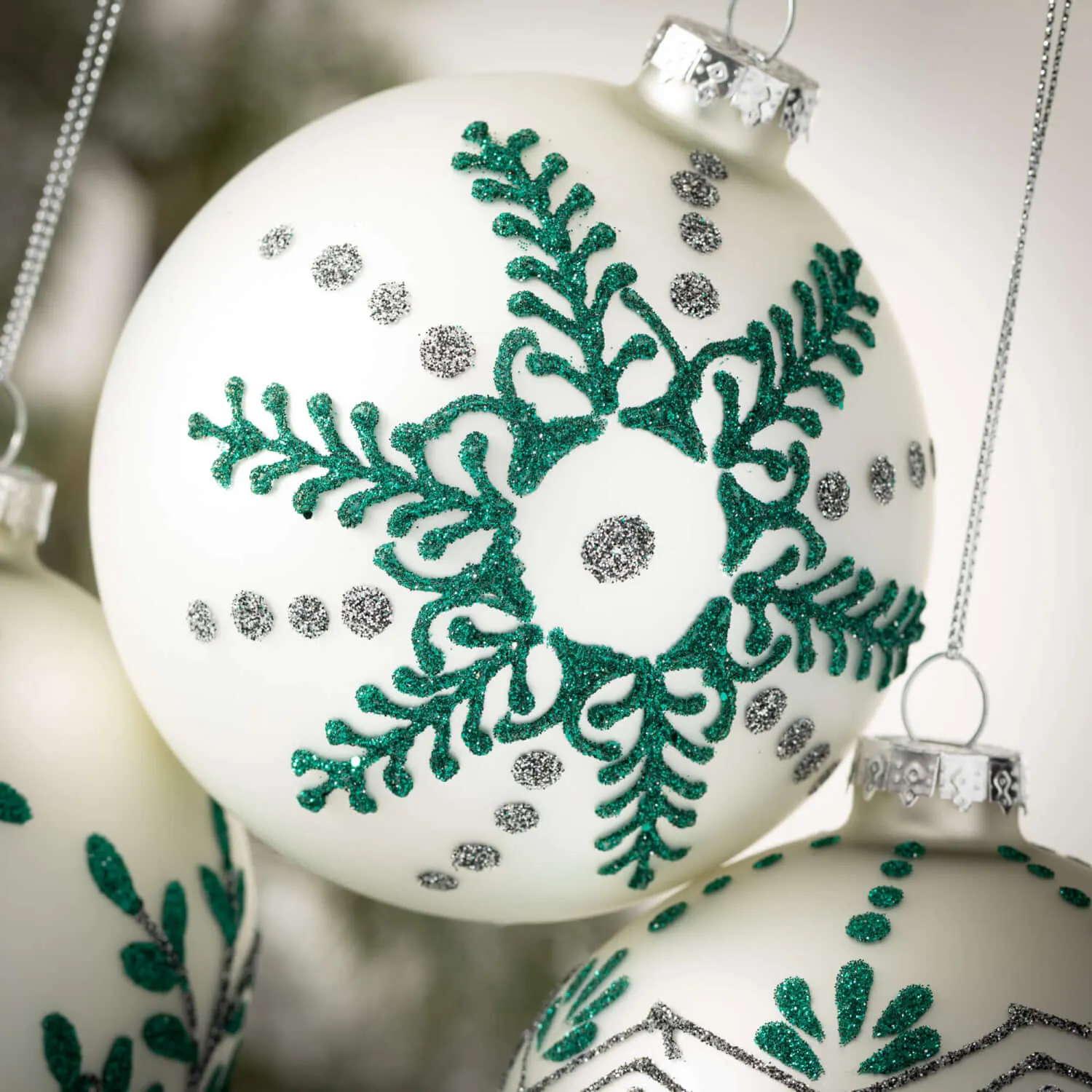 Glittered Motif Ball Ornaments