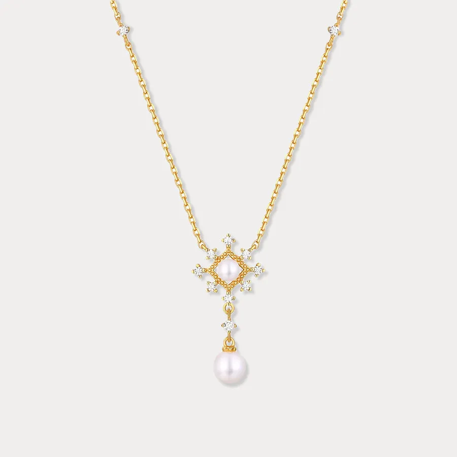 Gold Snowflake Pearl Necklace