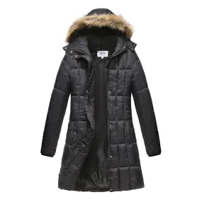 Haute Edition Women's Mid-Length Puffer Parka Coat with Faux Fur-lined Hood