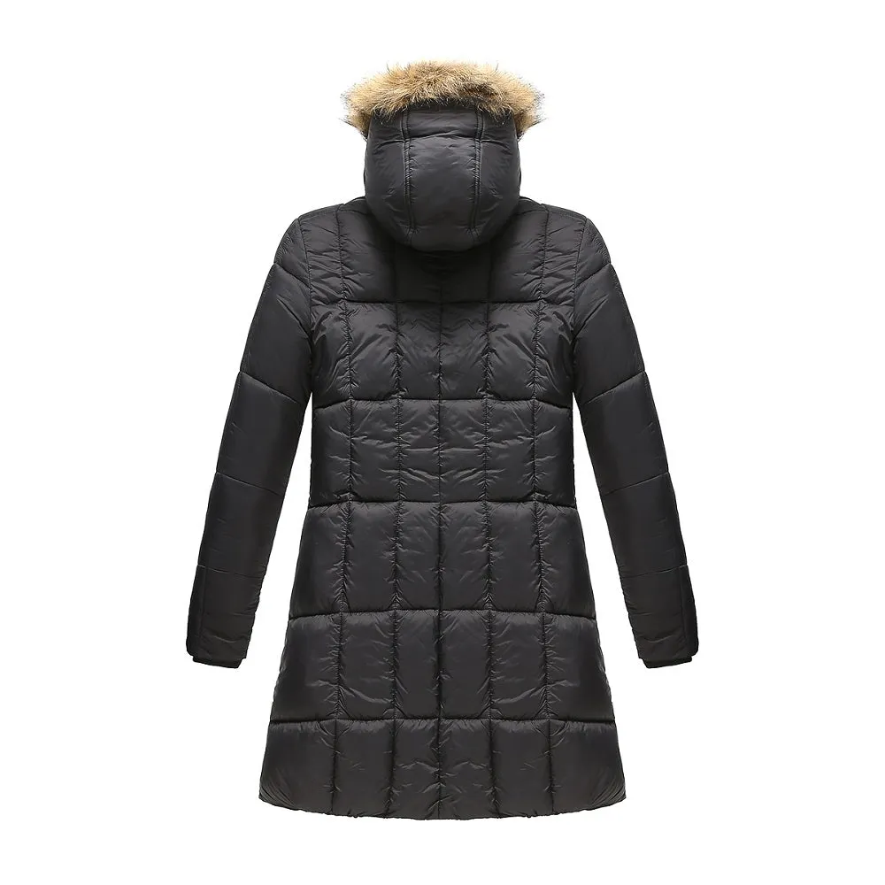 Haute Edition Women's Mid-Length Puffer Parka Coat with Faux Fur-lined Hood