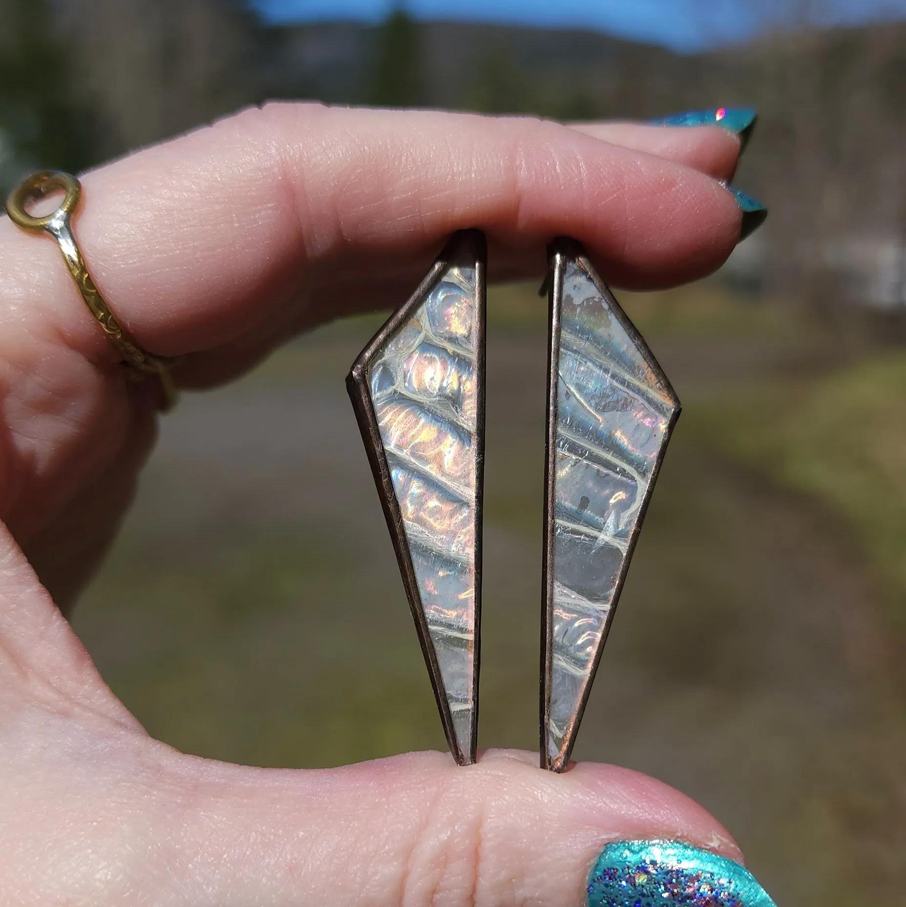 Iridescent Snakeskin Shed (A)Symmetry Post Earrings