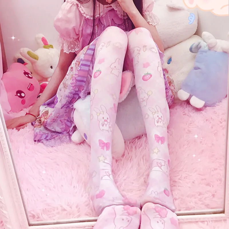 JAPANESE LOLITA BUNNY PRINT KNEE SOCKS BY64029