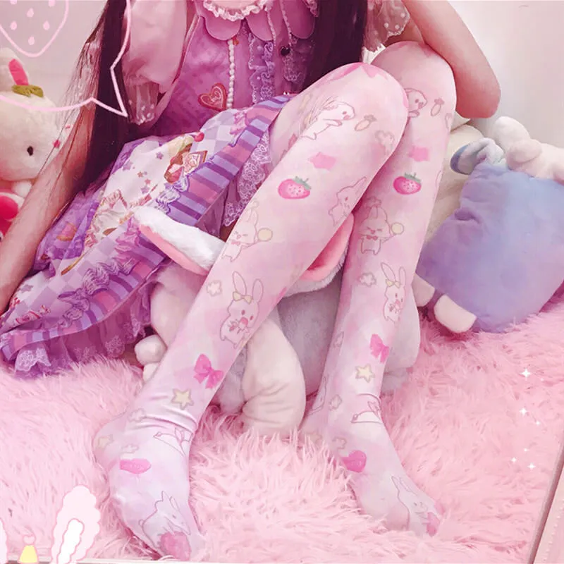 JAPANESE LOLITA BUNNY PRINT KNEE SOCKS BY64029