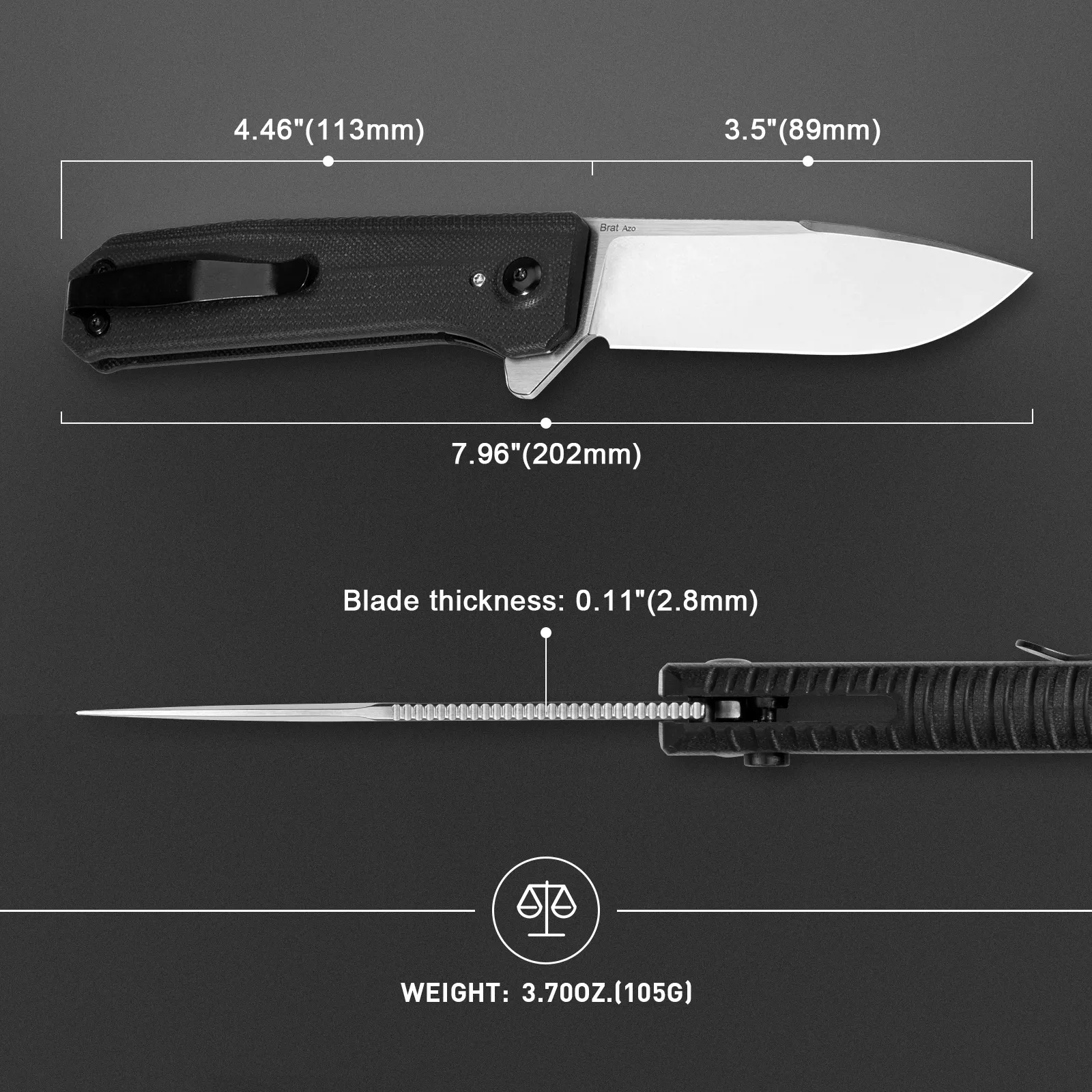 Kizer Brat 154CM Blade Integral G10 Handle V3630C1 (3.50 Stonewashed)