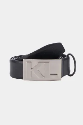 KL Plaque Buckle Saffiano Leather Belt