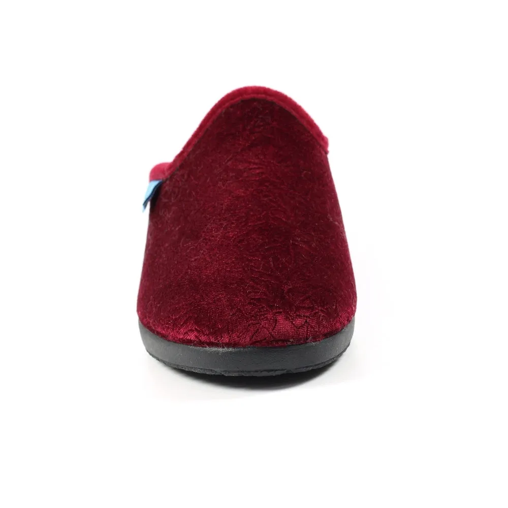 Ladies Bedroom Slippers Mule Wedge Heel Slip on Burgundy Lunar Audrey