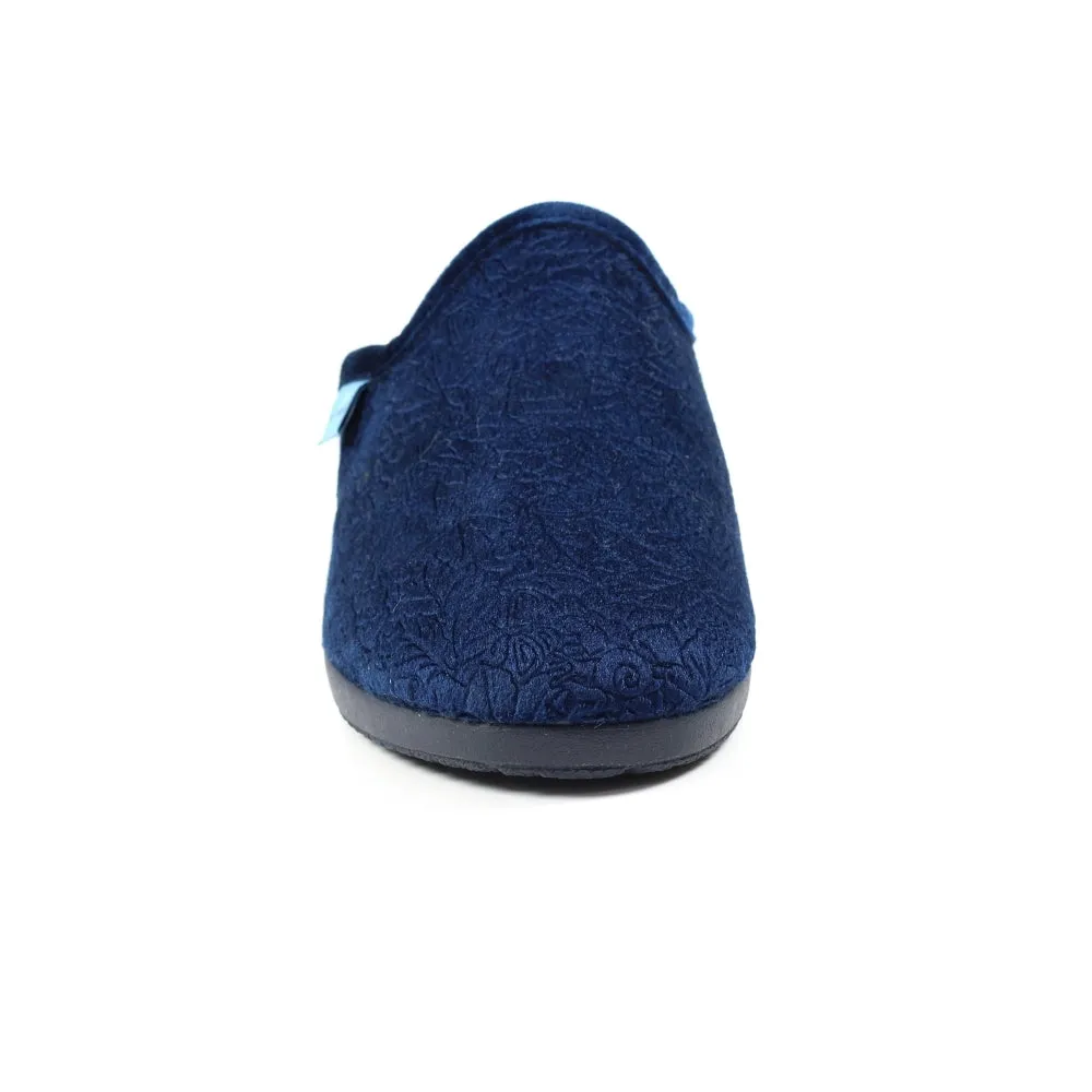 Ladies Bedroom Slippers Mule Wedge Heel Slip on Navy Lunar Audrey