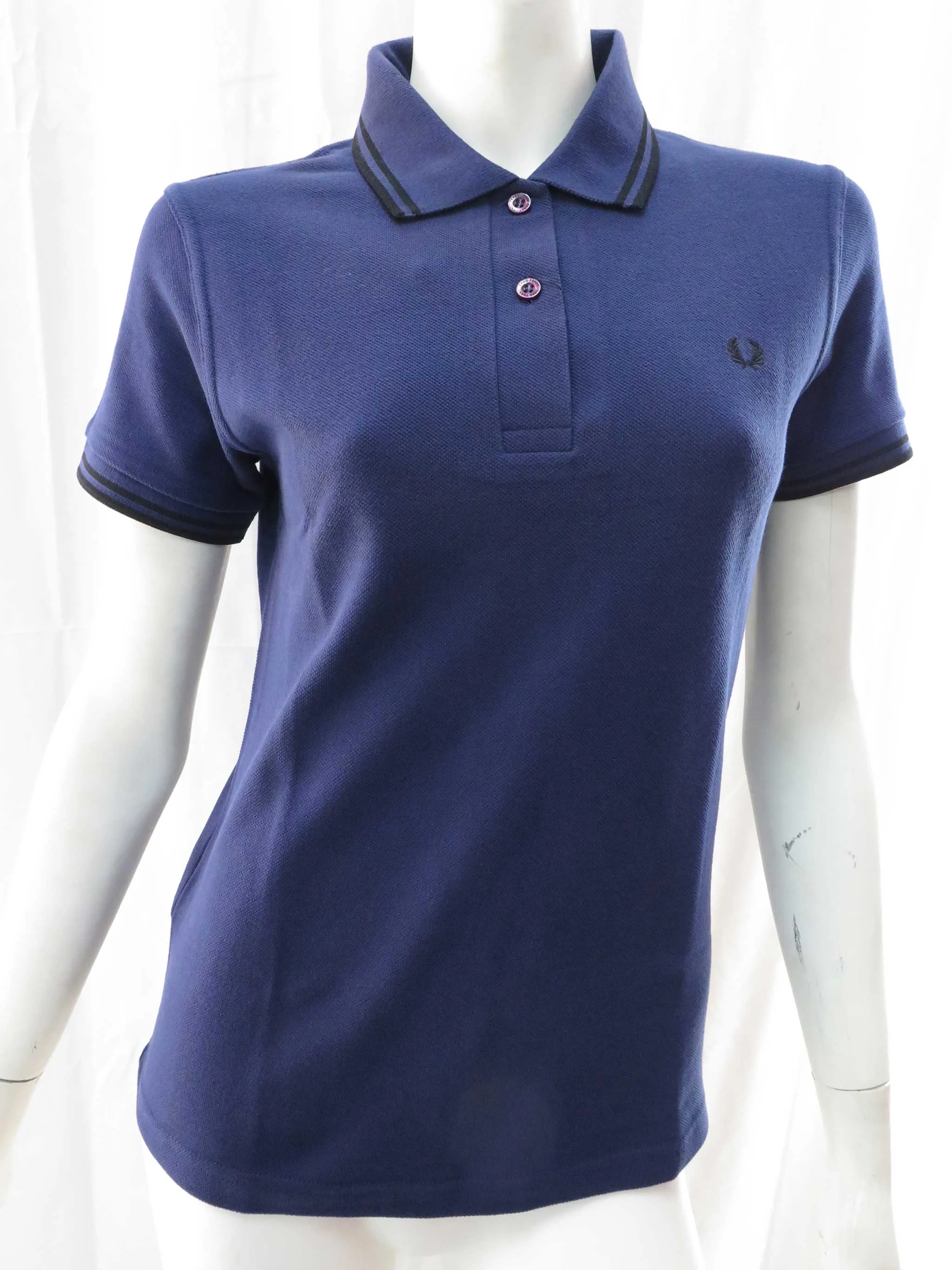 LADIES MADE IN ENGLAND FRED PERRY SHIRT (FRENCH NAVY/BLACK)