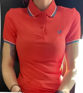 LADIES TWIN TIPPED FRED PERRY SHIRT (POP RED/WHITE/BABY BLUE)