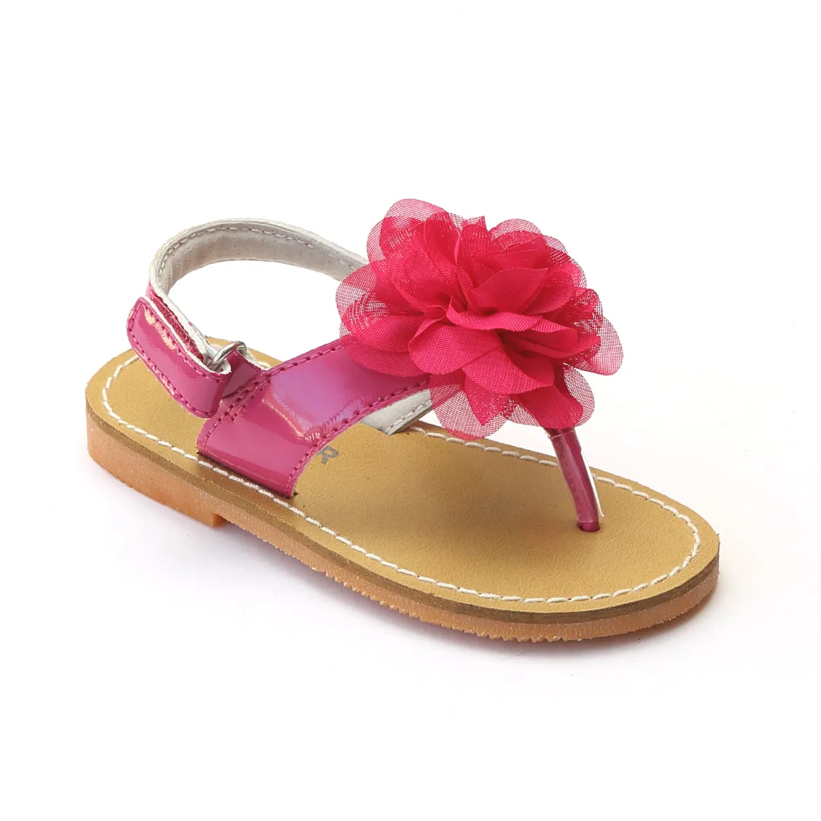 L'Amour Girls Organza Carnation Flower Thong Sandals