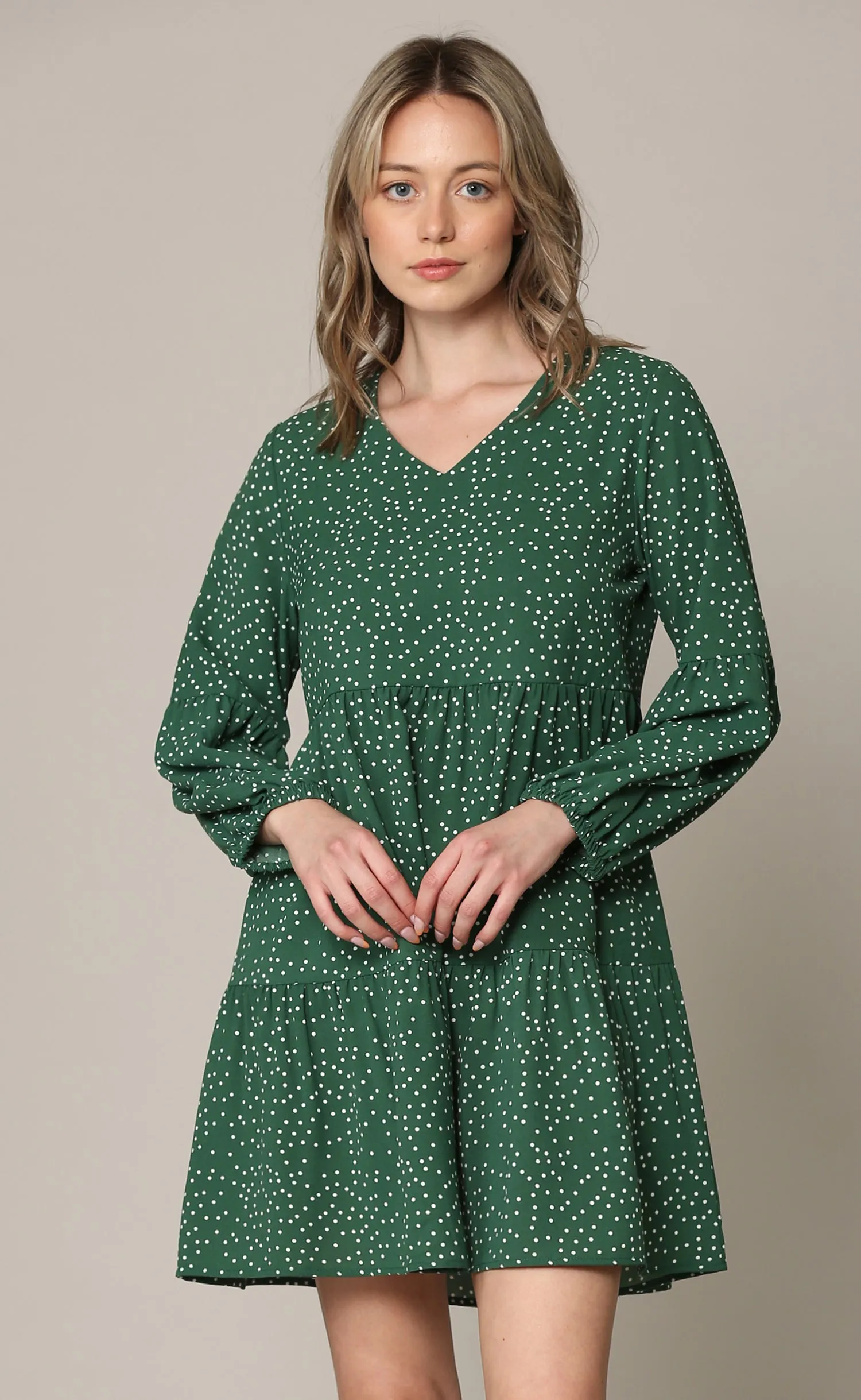 Made By Johnny Casual Flowy Swing Shift Long Sleeve Tiered Dress