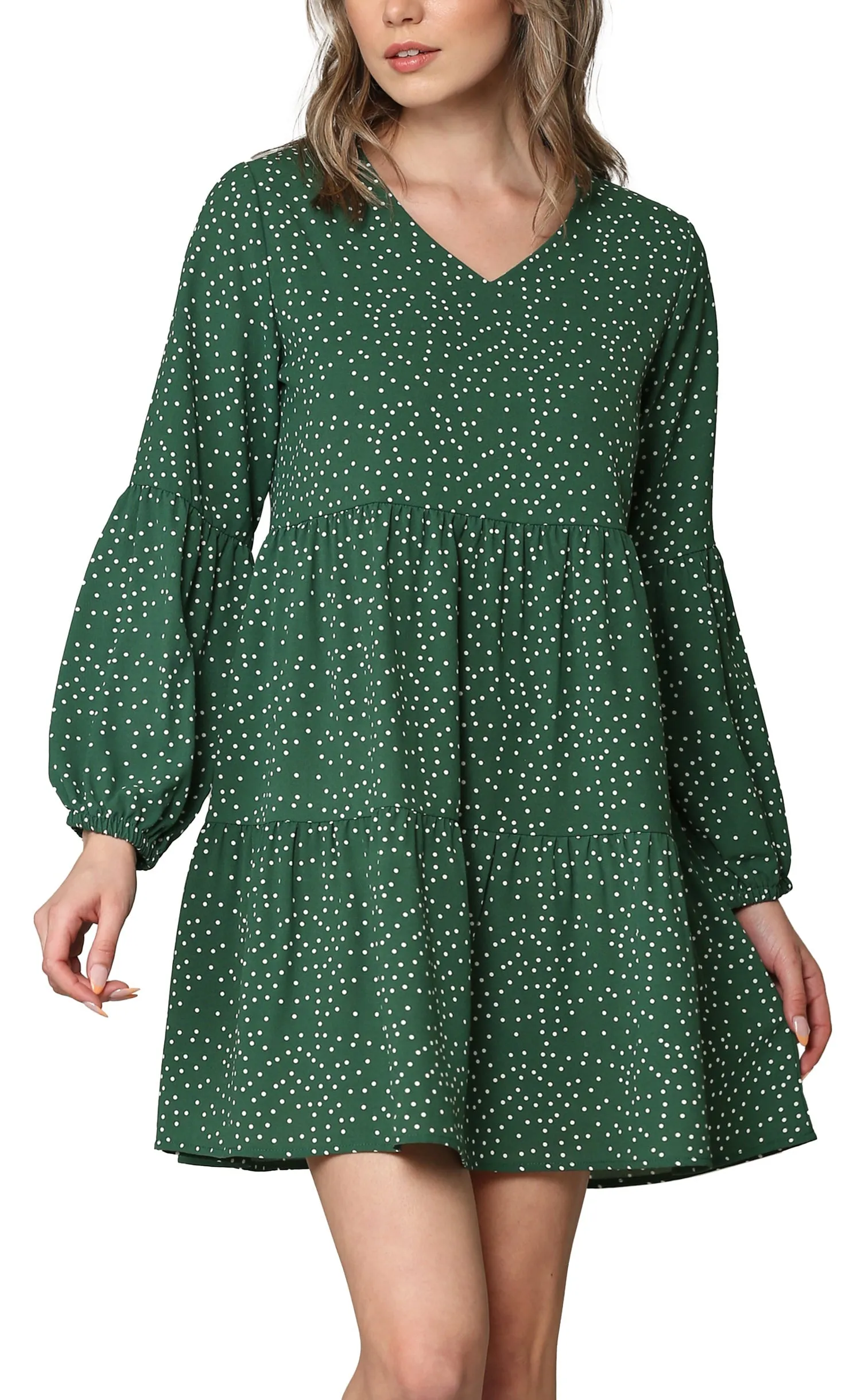 Made By Johnny Casual Flowy Swing Shift Long Sleeve Tiered Dress