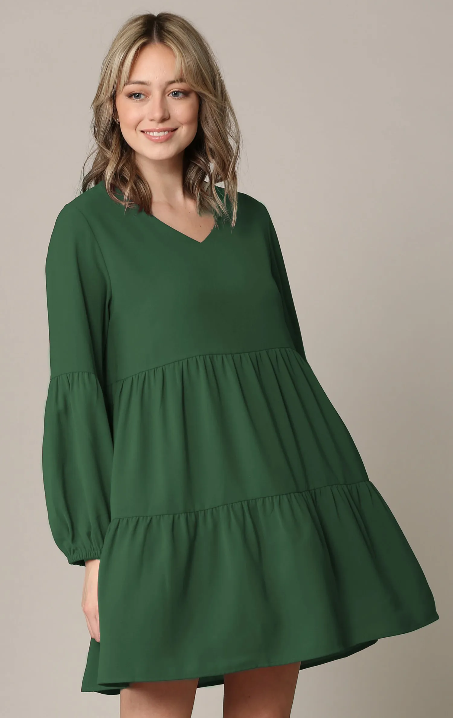 Made By Johnny Casual Flowy Swing Shift Long Sleeve Tiered Dress