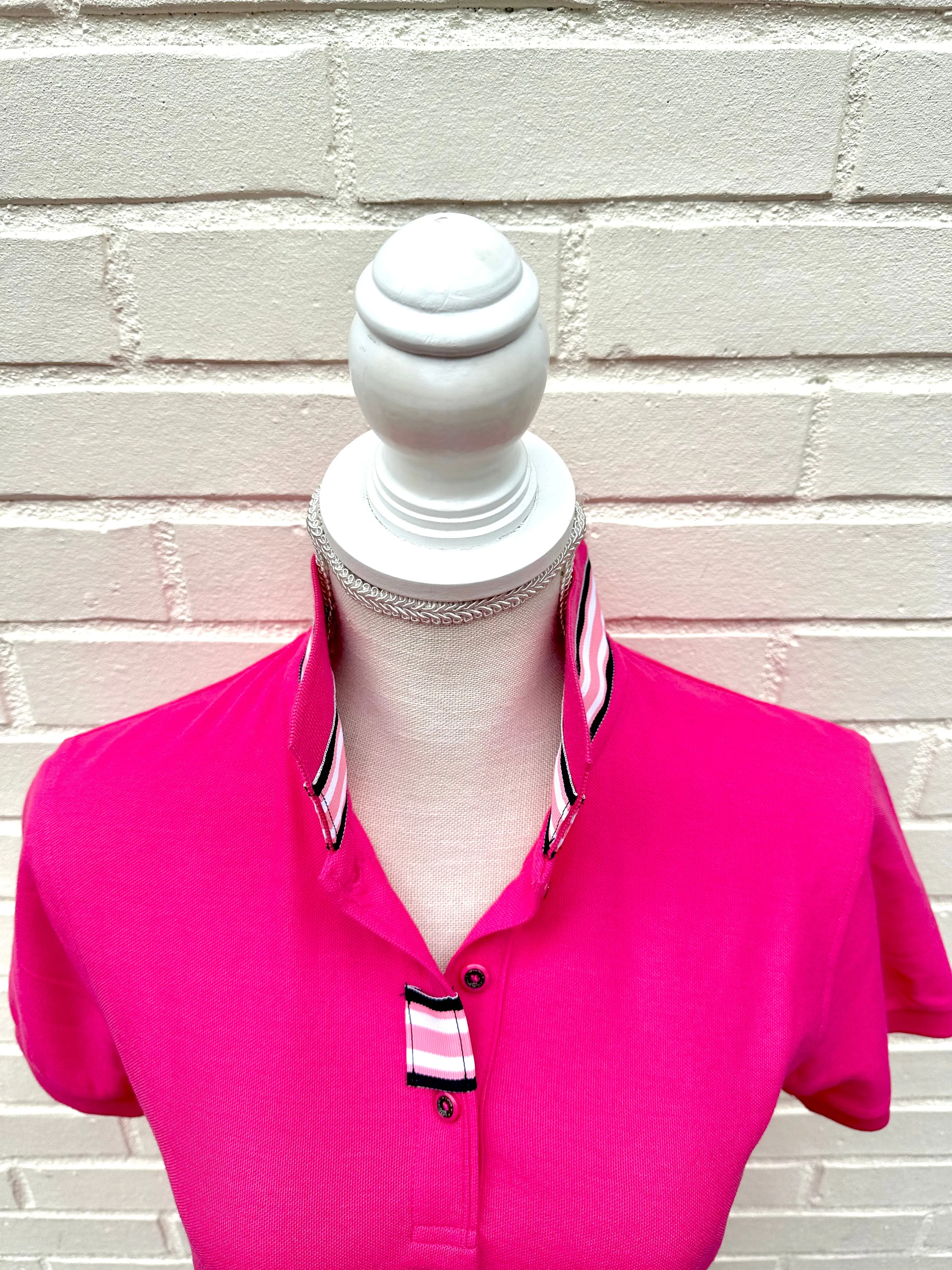 Madonna Pink Polo w Pink/Navy Grosgrain  (POLO2)