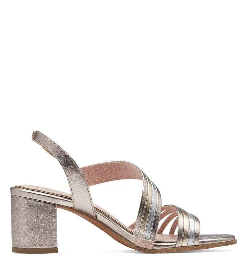 Marco Tozzi Womens Gold Metallic Block Heel Sandal - 2-28351-42