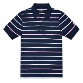 Navy with Pink, Sky and White Thin Stripe Piqué Polo Top