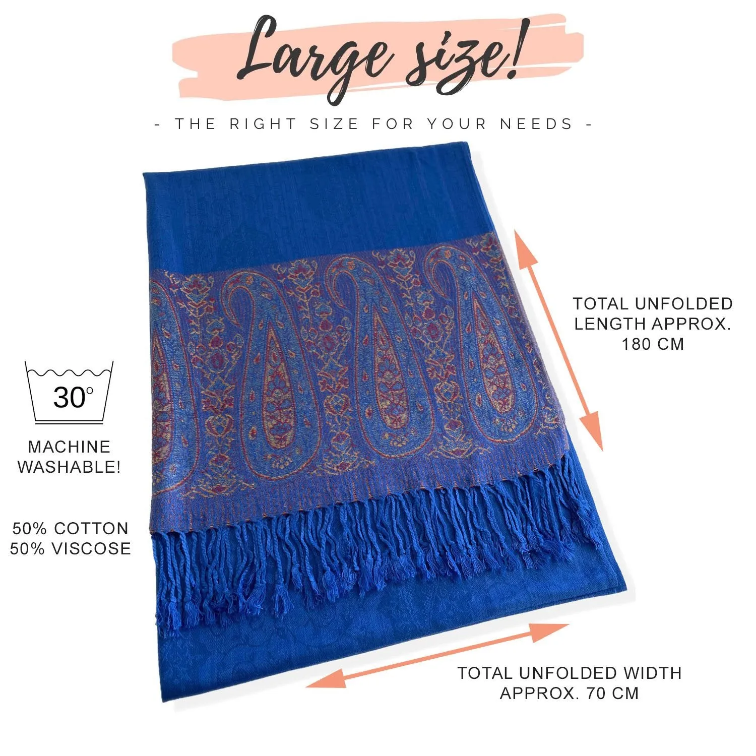 PAISLEY PRINT ROYAL BLUE LIGHTWEIGHT PASHMINA SHAWL SCARF