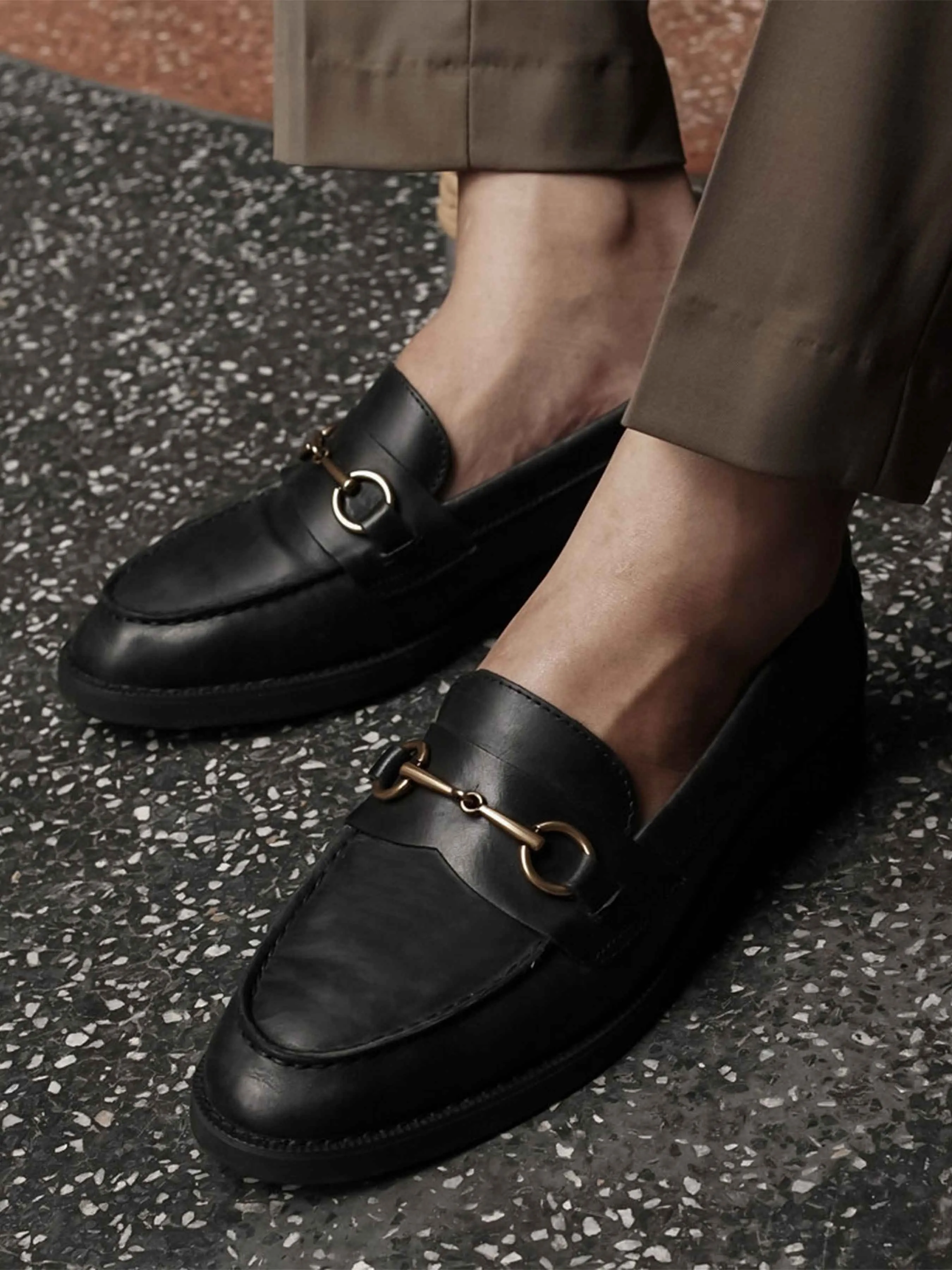 Penny Loafer Horsebit Buckle - Black Leather (Crepe Sole)