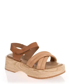 Pitillos 1505 Camel Leather Summer Wedge