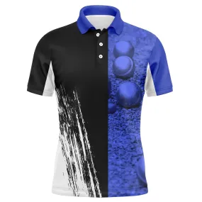 Polo Pétanque Noir et Bleu - Motif Boules de Pétanque - Cadeau Unique pour Boulistes - CT08072313