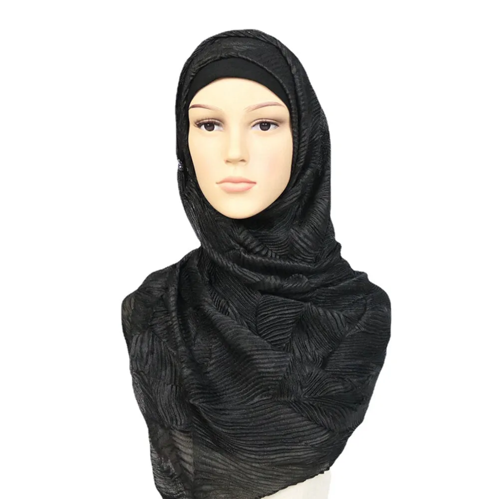 Polyester Solid Color Silk Ethnic Turban Hijab Women Scarf